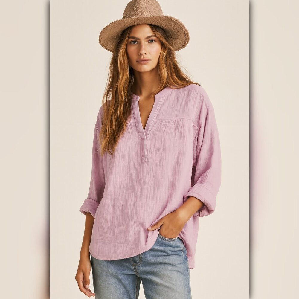 * A656 β’ Textured Cotton Gauze Lilac Tunic Blouse